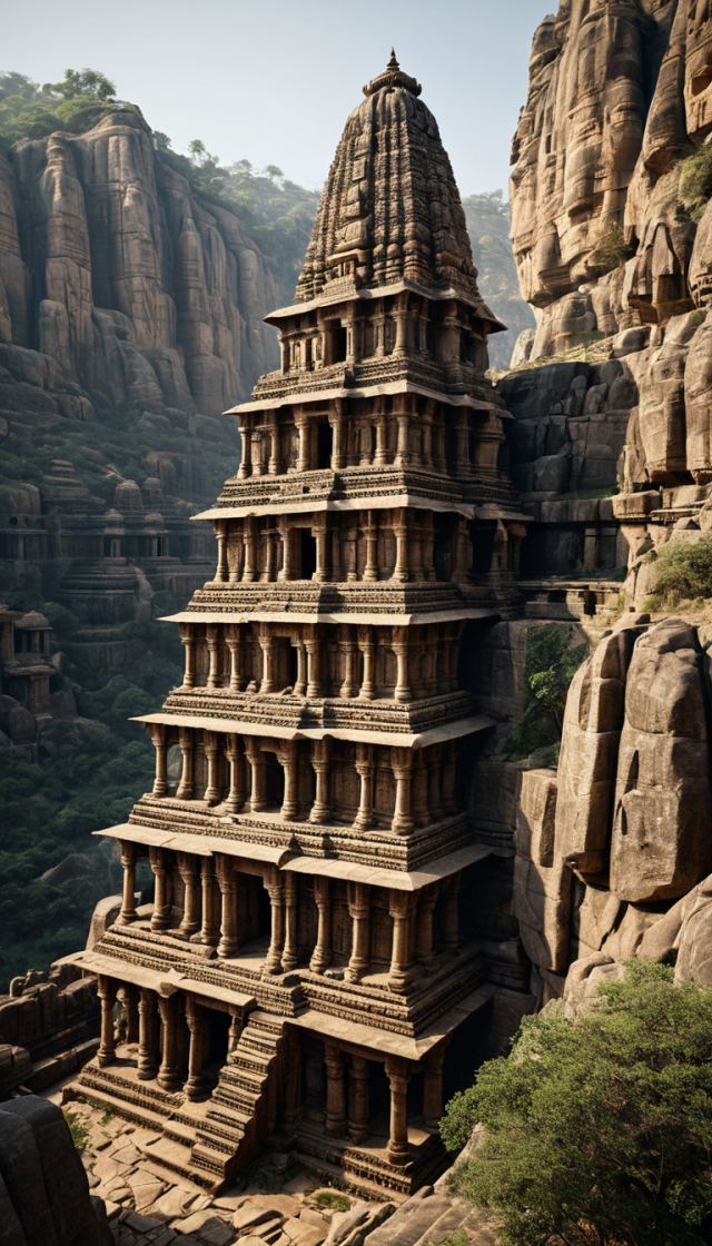 The Rock-Cut Kailasa Temple Carved From the Top Down